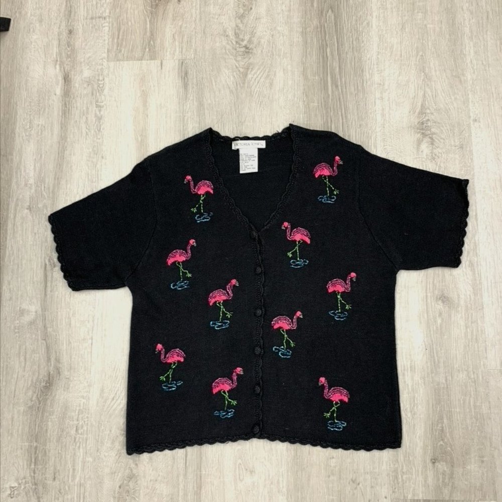 Victoria Jones Button Down Short Sleeve Flamingo Shirt